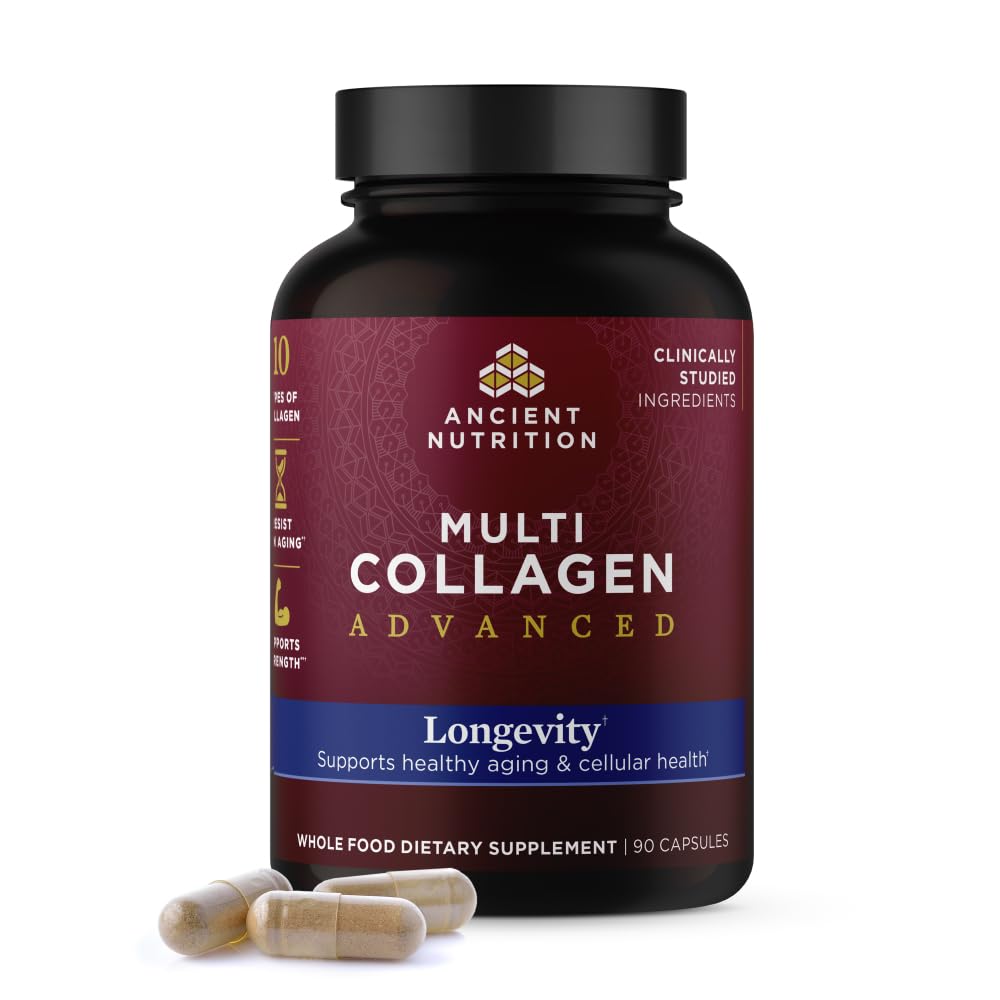 Ancient Nutrition Multi Colágeno Avanzado en envase, posible apoyo a la energía celular.