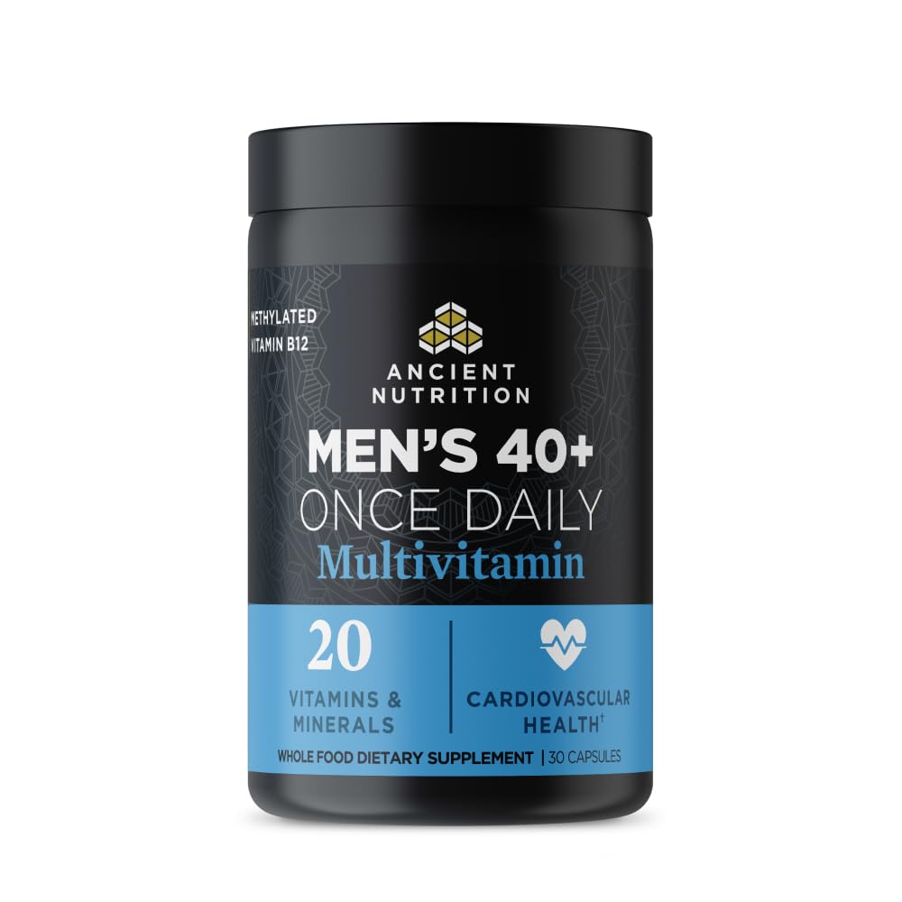 Ancient Nutrition Multivitamínico para Hombres 40+ en frasco, apoyo diario a la energía.