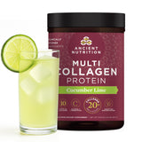 Ancient Nutrition Colágeno Multi Pepino Lima, envase visible para la rutina diaria.