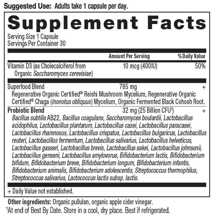 Ancient Nutrition Probióticos Mujer 50+ cápsulas, dosis diaria para apoyar la digestión.