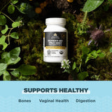 Ancient Nutrition Probióticos Mujer 50+ etiqueta frontal, certificado orgánico regenerativo.