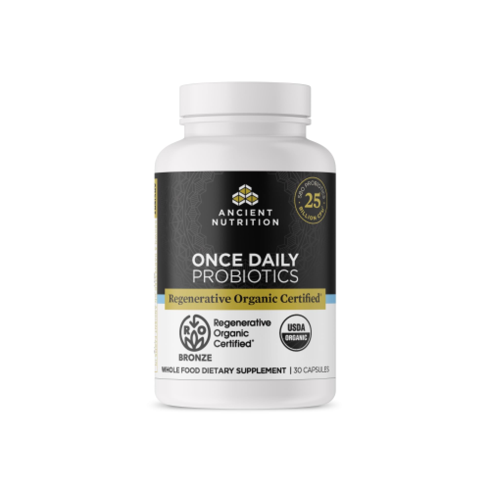 Ancient Nutrition Probióticos Regenerativos, botella para uso diario y digestión saludable.