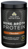 Ancient NutritionProteína de Caldo de Hueso Chocolate con cucharita medidora para uso fácil.