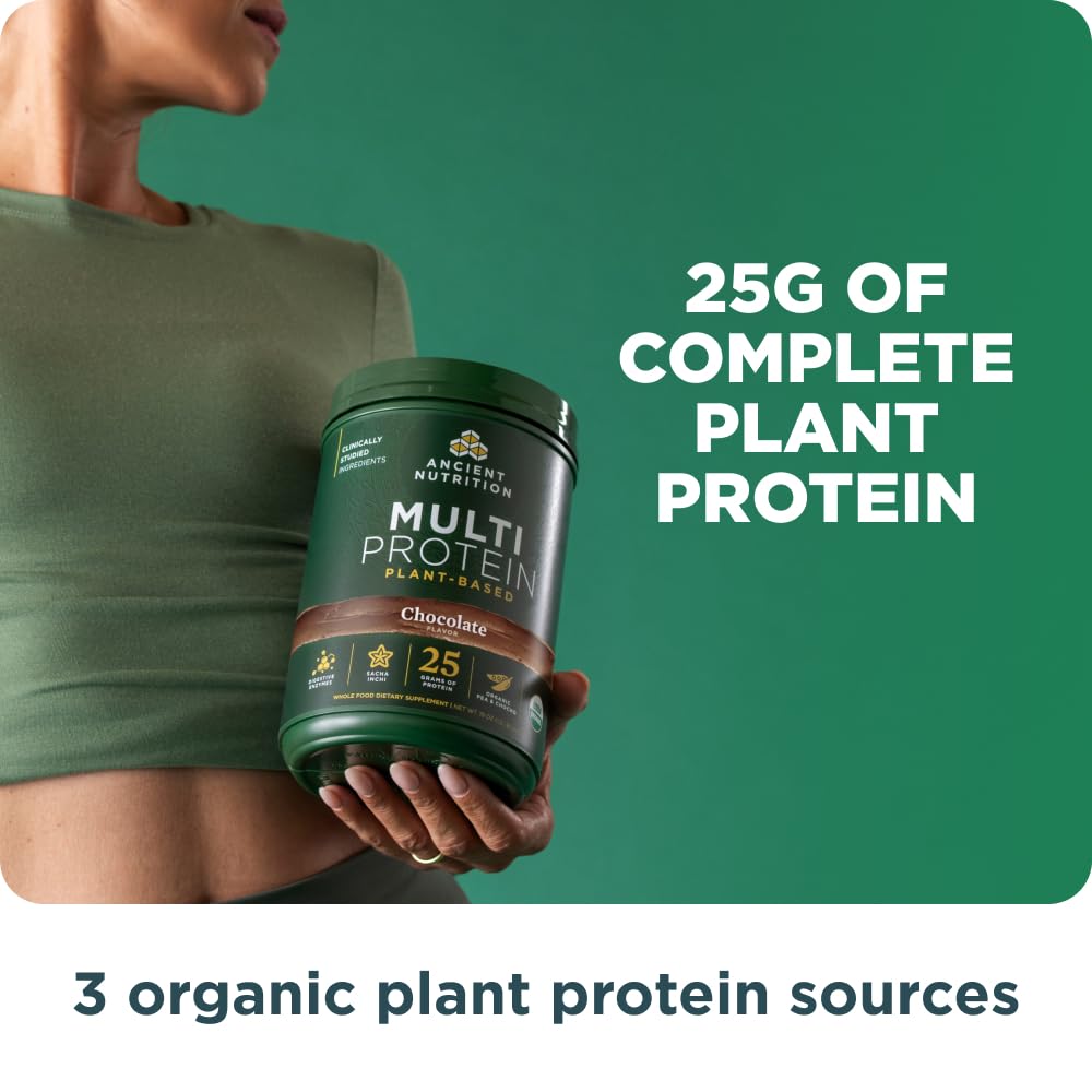 Shaker para mezclar proteína multi-planta chocolate sin soja.