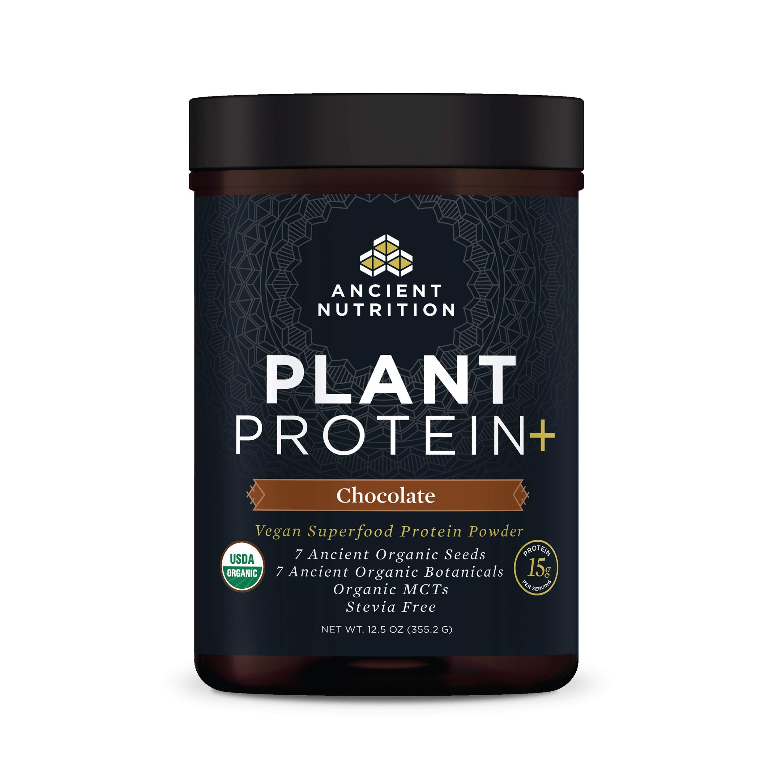 Proteína vegetal de Ancient Nutrition en batido de chocolate, suave y saciante.
