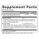 Ancient Nutrition Regenerative Organic Probiotics, etiqueta del frasco con información de cepas