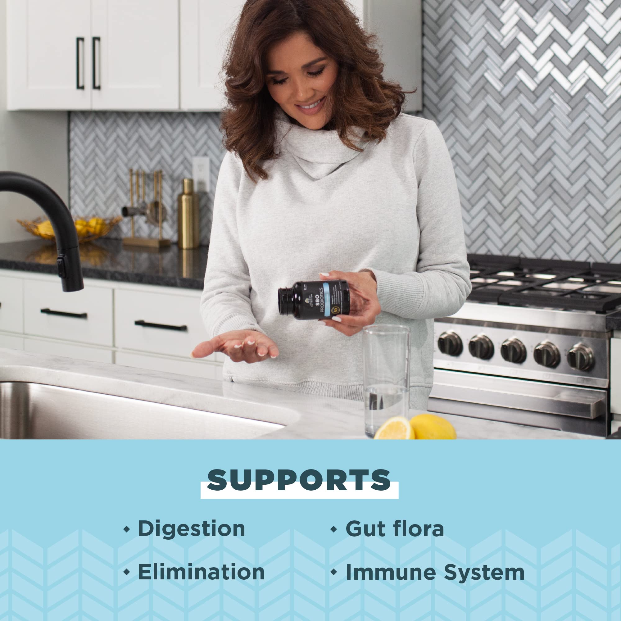 Ancient Nutrition SBO Probiotics Ultimate, etiqueta informativa, ingredientes visibles.