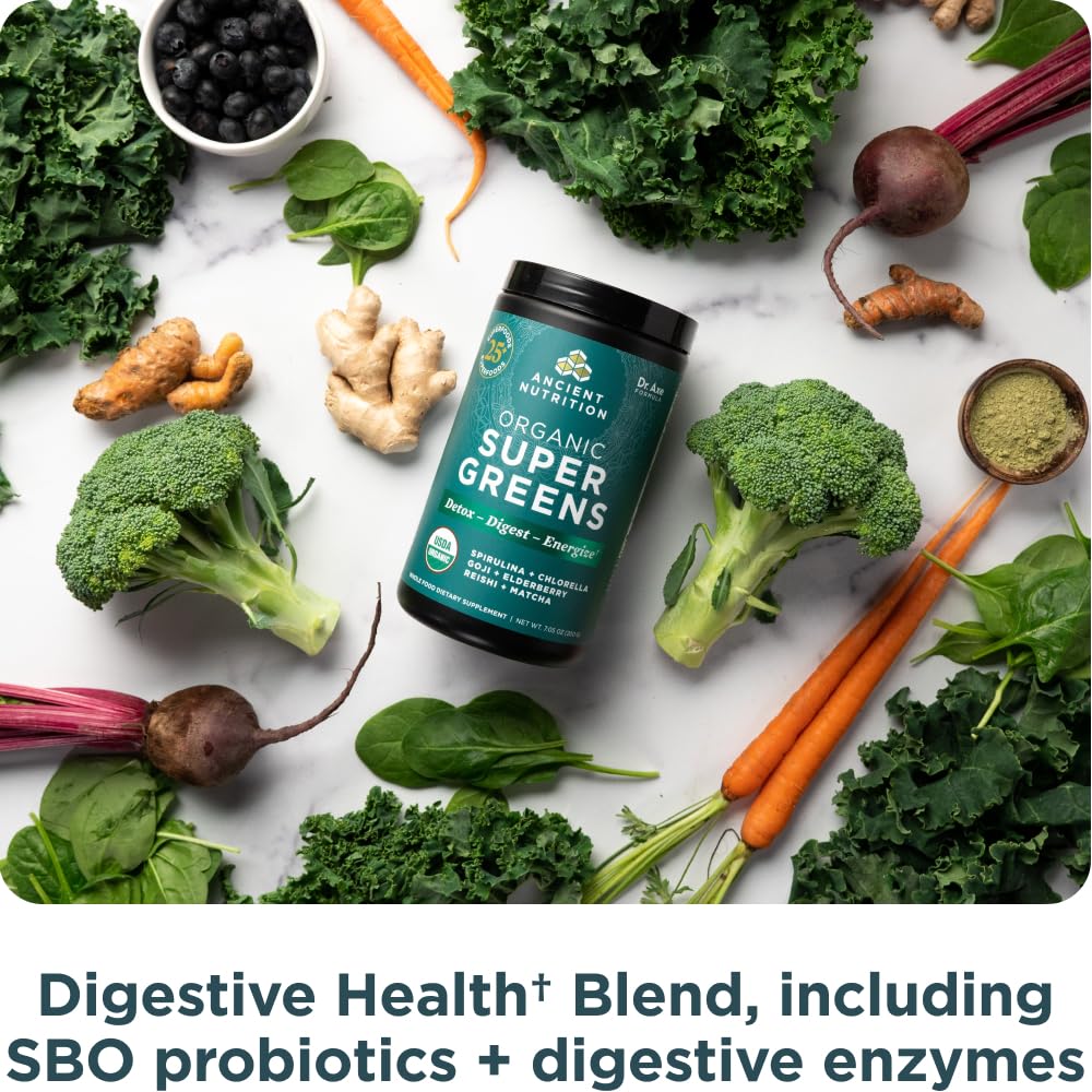 Ancient Nutrition Super Greens 25 porciones para conveniencia diaria