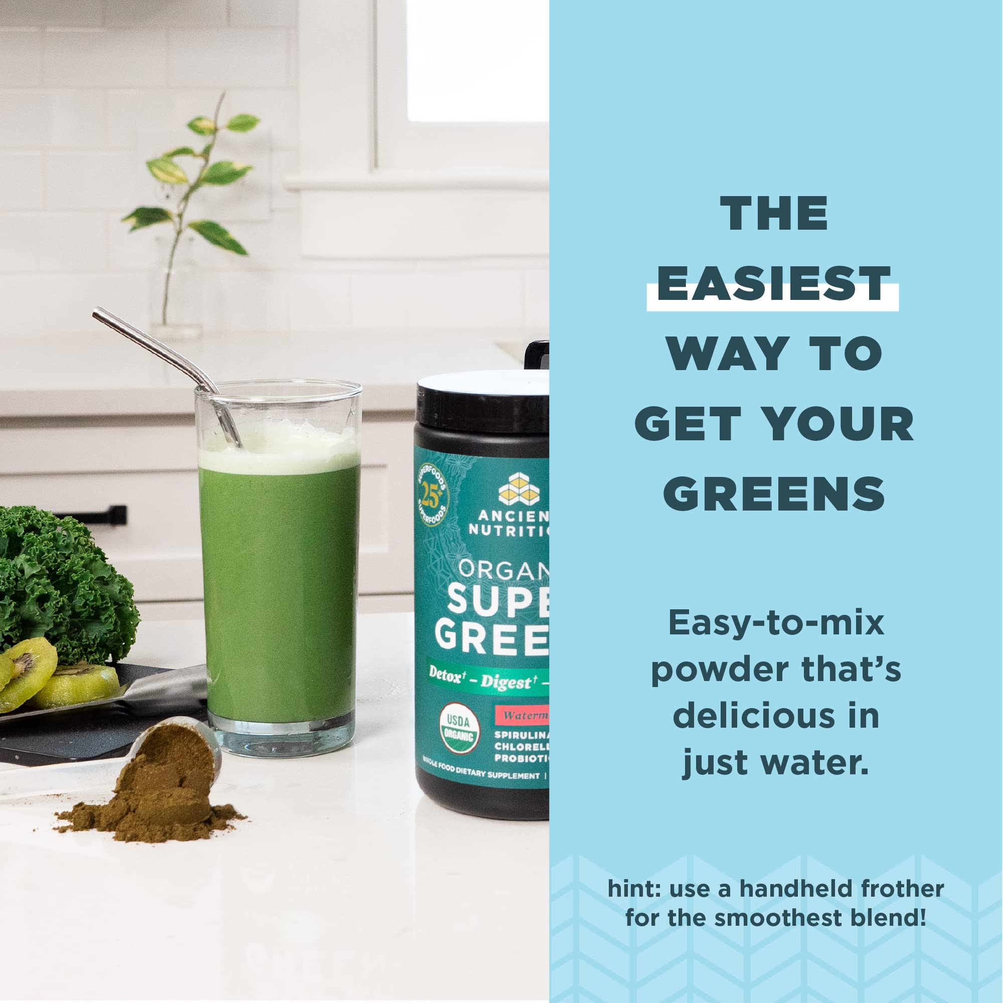 Ancient Nutrition SuperGreens batido verde para energía natural