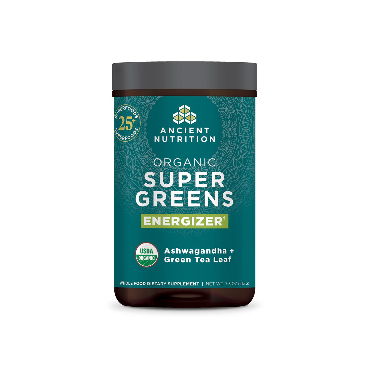Ancient Nutrition SuperGreens Energizer en pote: energía sostenida y digestión equilibrada.