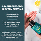 Ancient Nutrition Supergreens Energizer cafeína de origen natural para despertar.