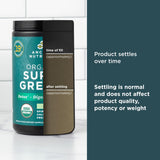 Envase de Ancient Nutrition SuperGreens producido en EE. UU. con control GMP.