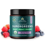 Ancient Nutrition SuperGreens envase de 3.2 oz, ideal para iniciar el día.