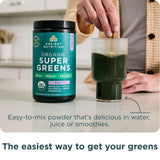 Ancient Nutrition SuperGreens etiqueta orgánica: ingredientes certificados para una alimentación limpia.