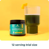 Ancient Nutrition SuperGreens fibra de manzana y chía, textura suave para la digestión.