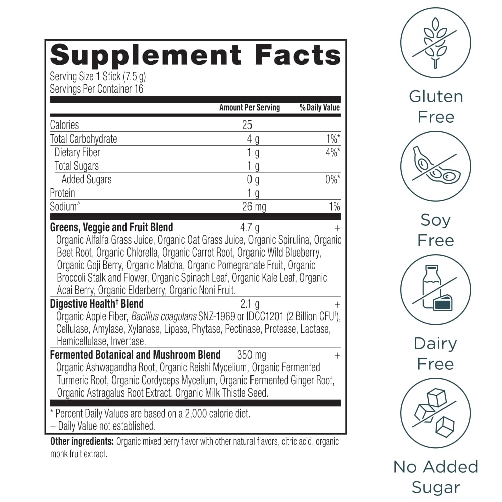 Ancient Nutrition SuperGreens paquetes-stick listos para mezclar en cualquier momento