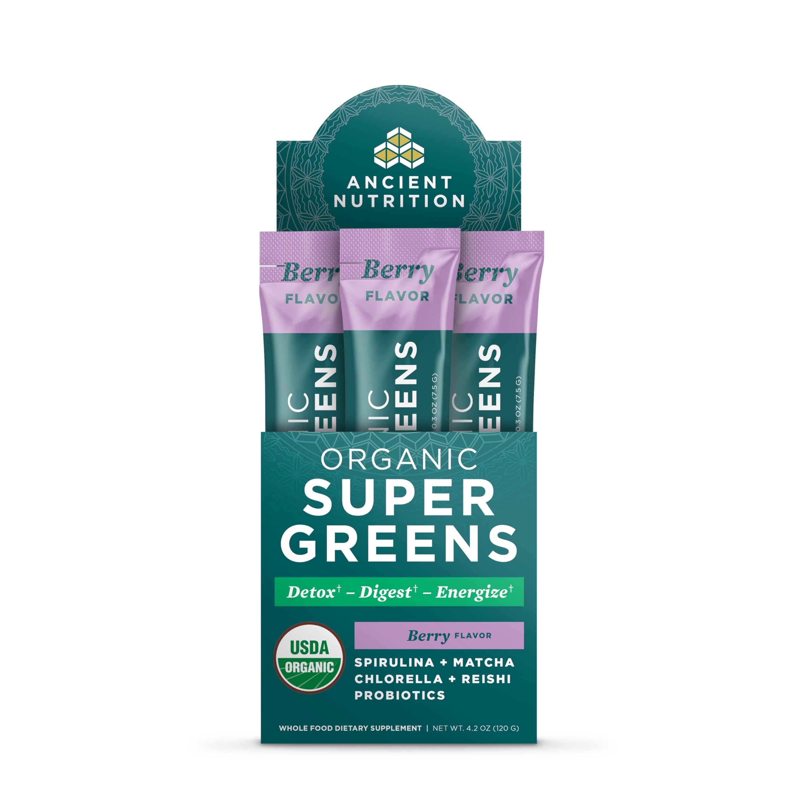 Ancient Nutrition SuperGreens polvo en vaso para batido, ideal para una bebida nutritiva