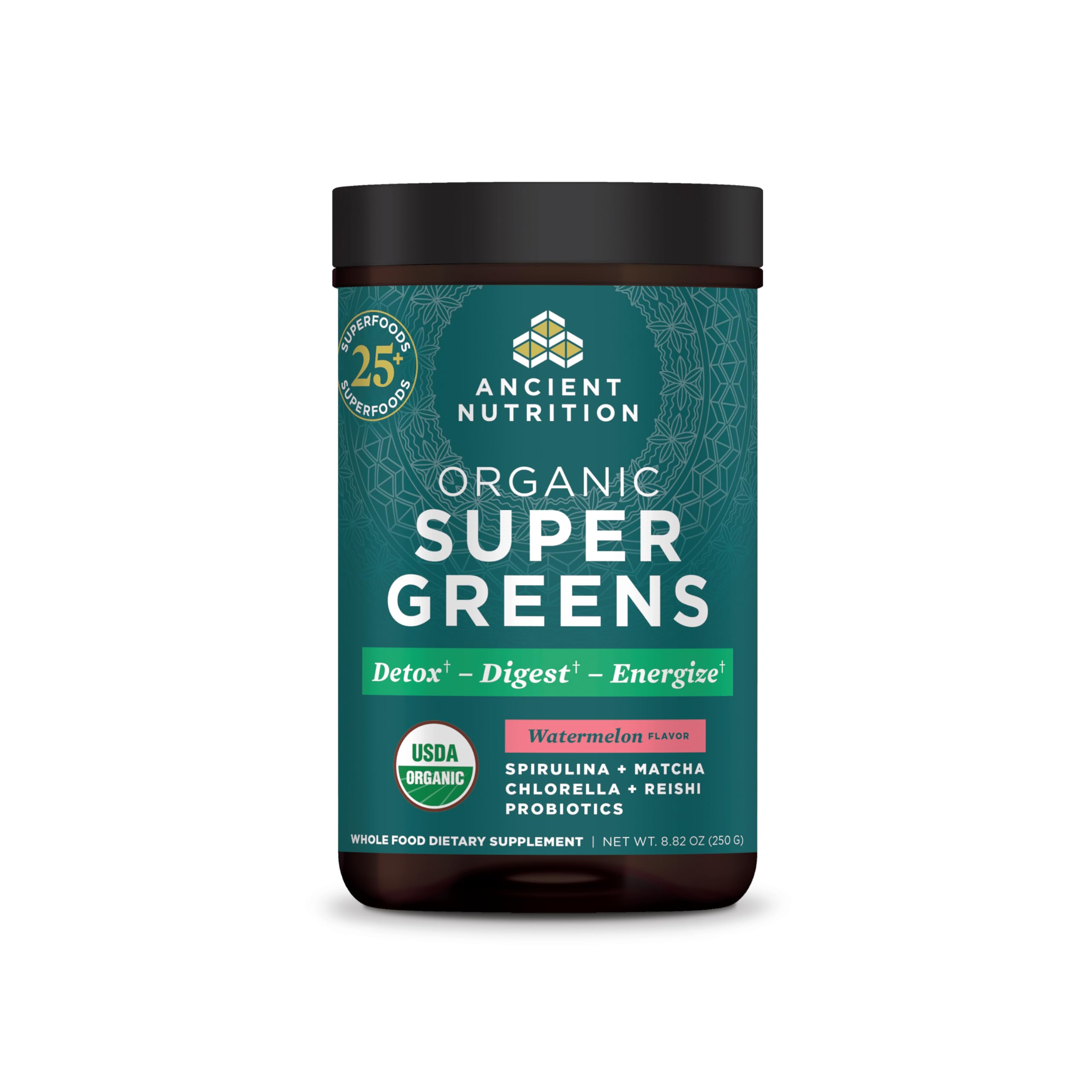 Ancient Nutrition SuperGreens polvo sabor sandía orgánico para apoyo digestivo diario