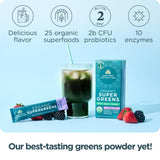 Ancient Nutrition SuperGreens sabor baya, bebida sabrosa con beneficios antioxidantes