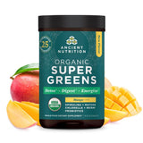 Ancient Nutrition SuperGreens sabor mango, polvo para batidos y energía diaria.