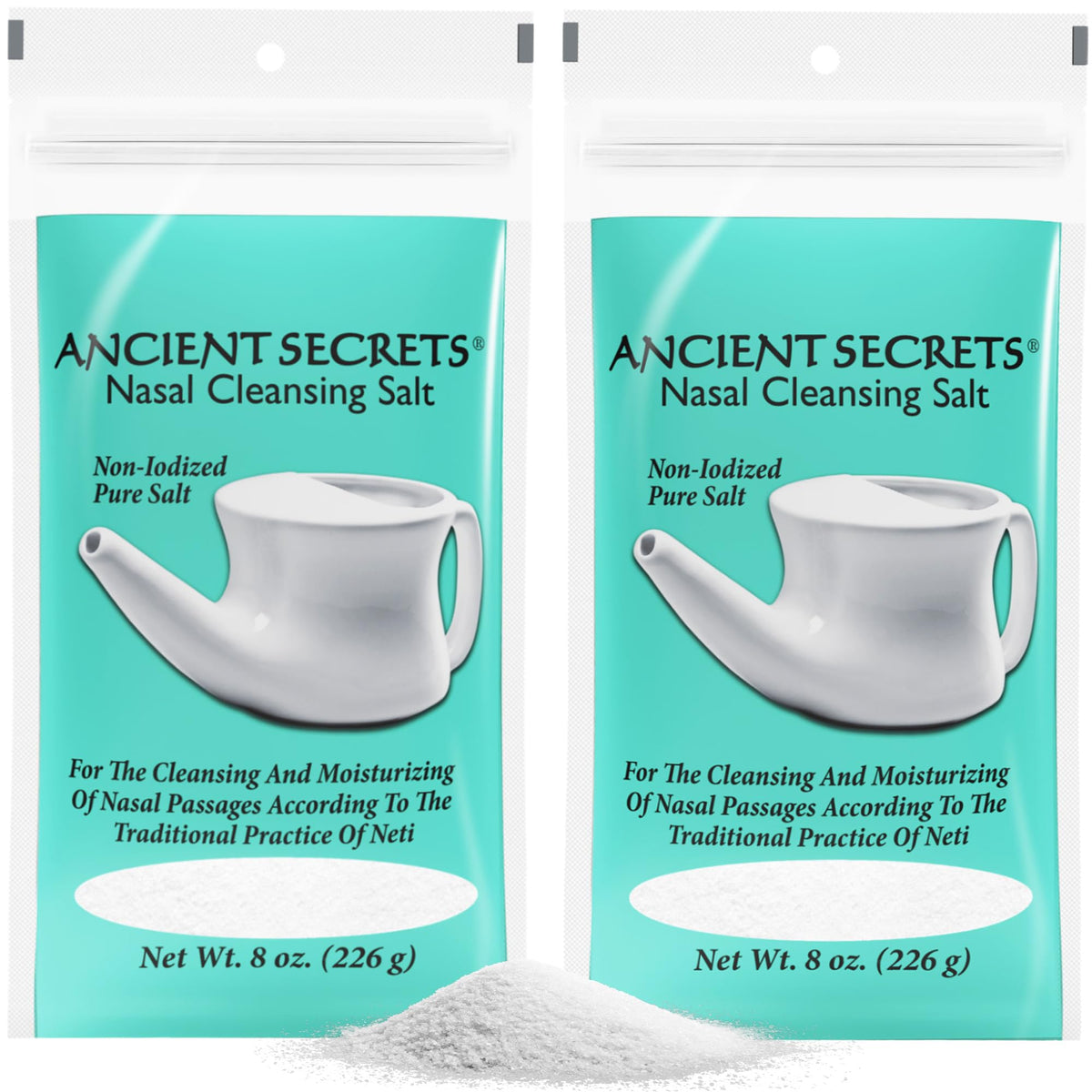 ANCIENT SECRETS sal nasal puro en frasco de 8 onzas para descongestión suave.