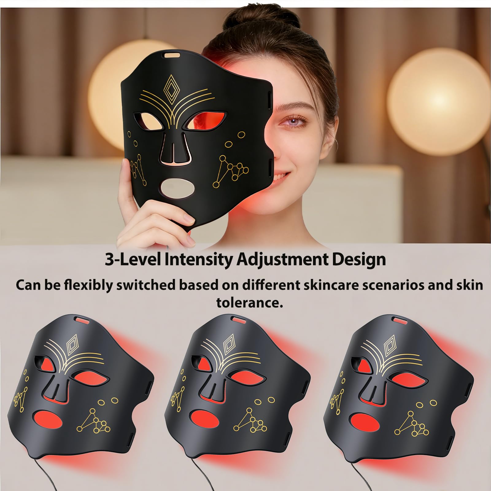 Andalusite mascarilla luz infrarroja cercana rostro, aporta calor localizado para confort.