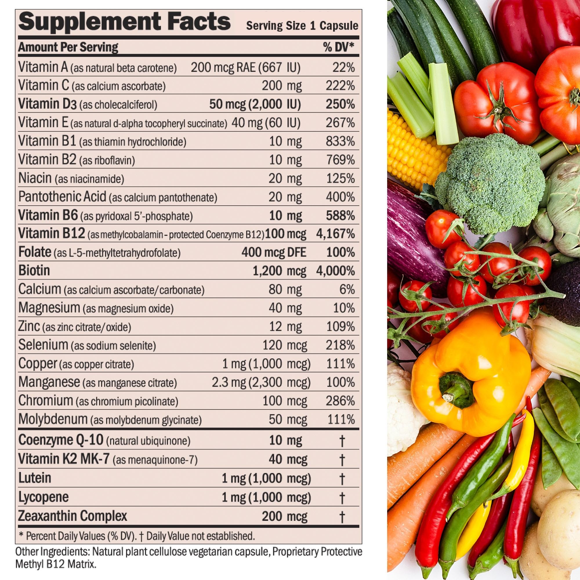 ANDREW LESSMAN Essential-1: etiqueta con nutrientes clave
