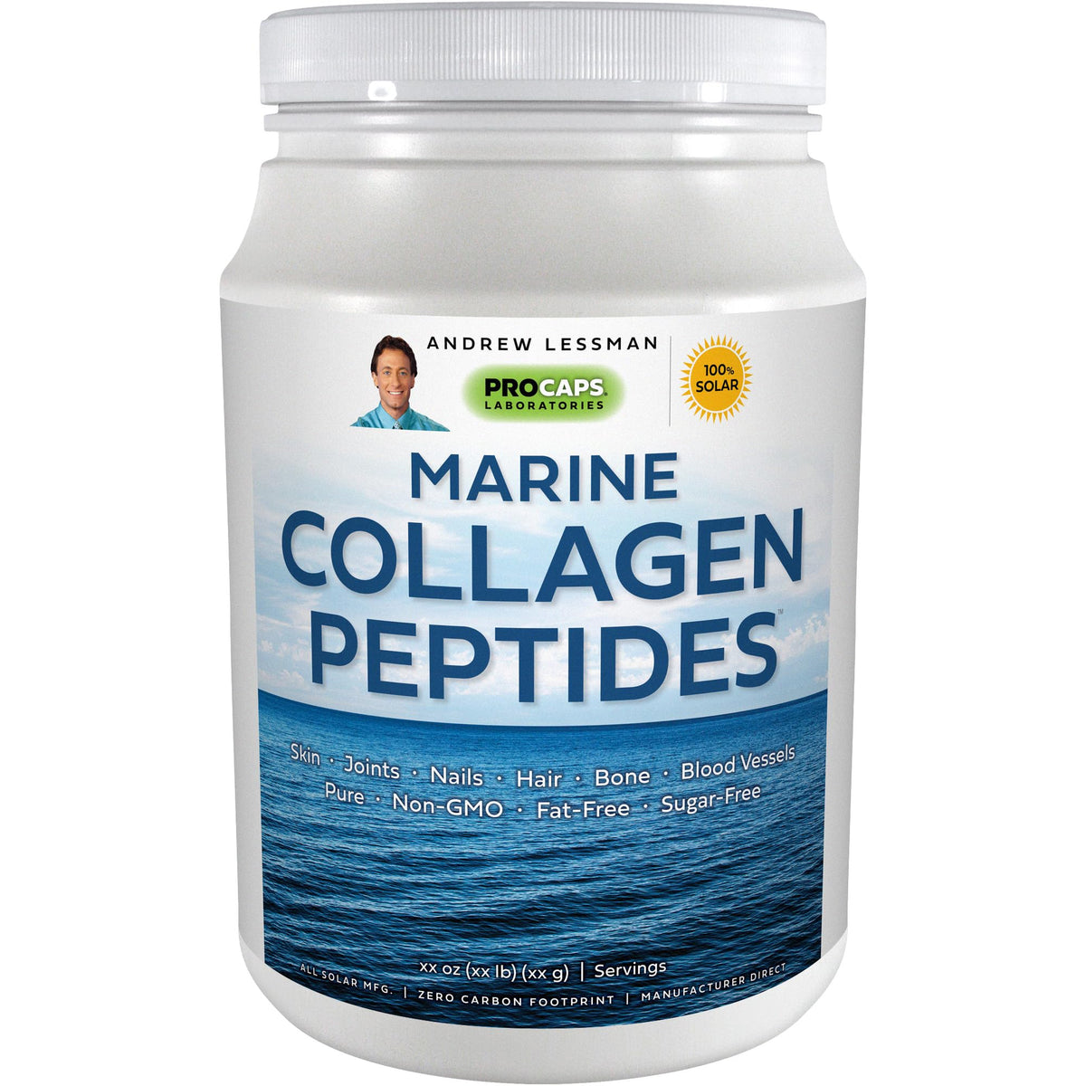 ANDREW LESSMAN Marine Collagen Peptides, botella, apoya piel suave y articulaciones.