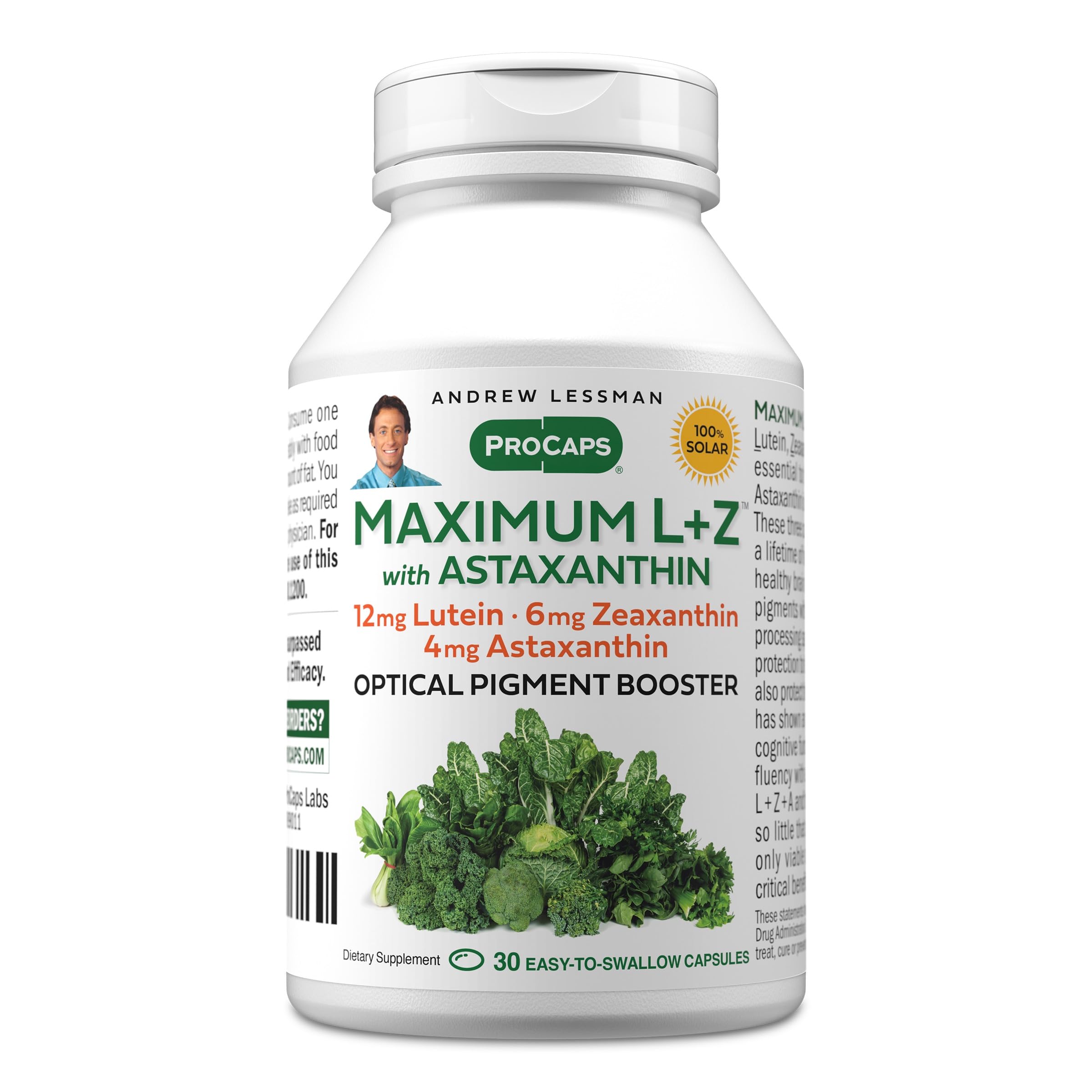 ANDREW LESSMAN Maximum L+Z Astaxantina frasco frontal para soporte ocular
