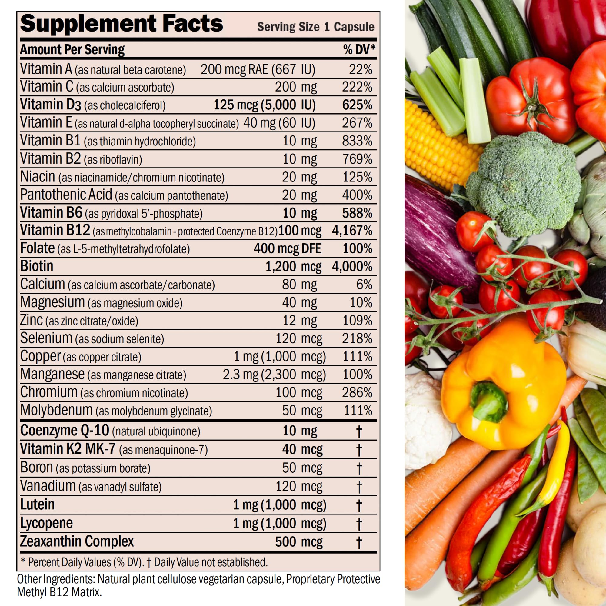Etiqueta nutricional de nuoncemax con vitaminas y minerales clave.
