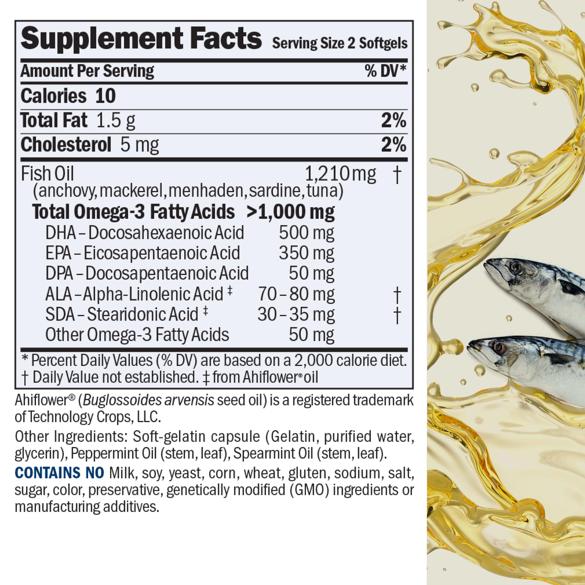 Softgels suaves de ANDREW LESSMAN Omega-3 Máximo Esencial Menta, fáciles de tragar.
