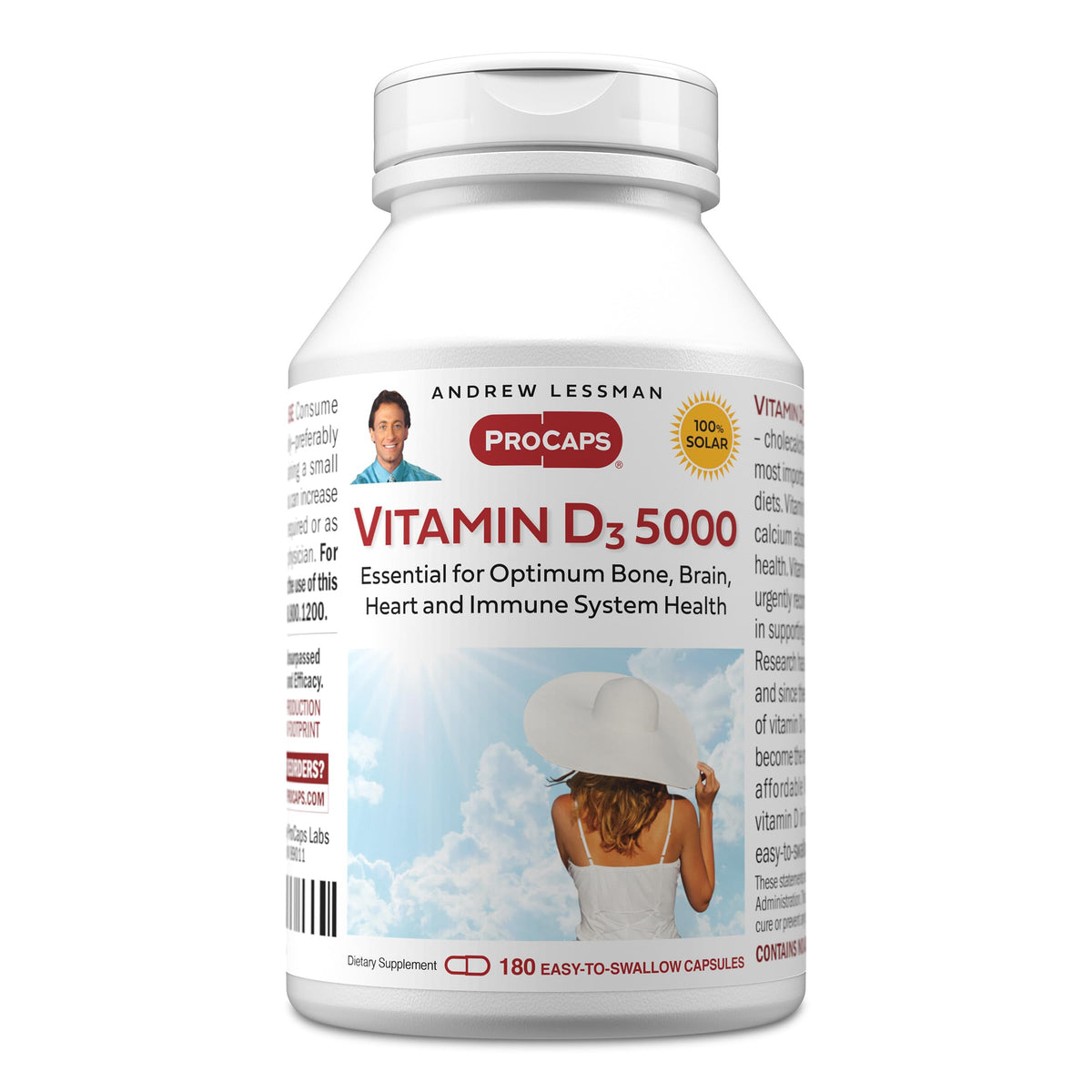 ANDREW LESSMAN Vitamin D3 5000 UI cápsulas en botella, apoyo a la absorción de calcio.