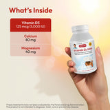 ANDREW LESSMAN Vitamin D3 5000 UI, etiqueta clara con indicaciones para la absorción de calcio.