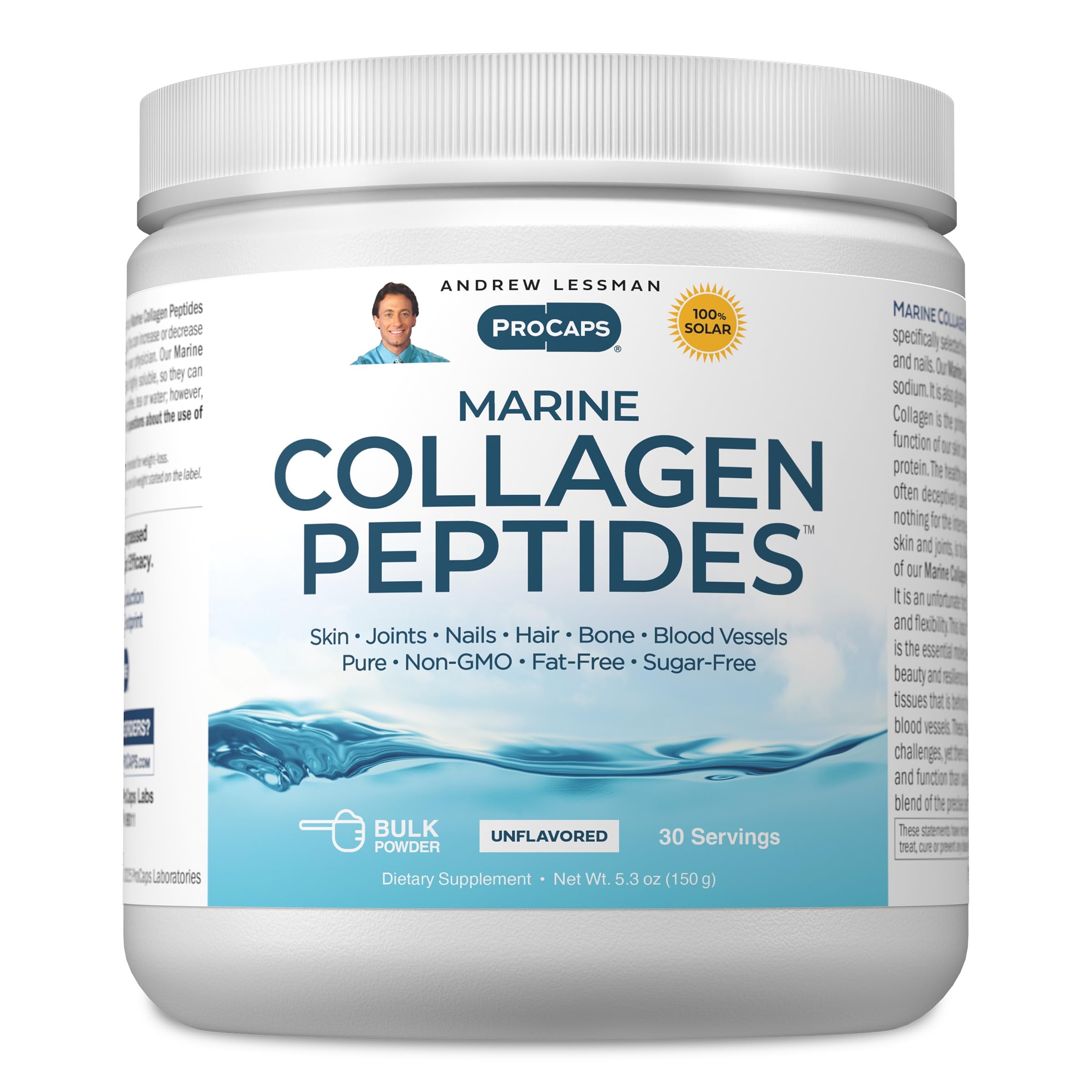 ANDREW LESSMAN Marine Collagen Peptides: botella elegante muestra pureza y calidad.