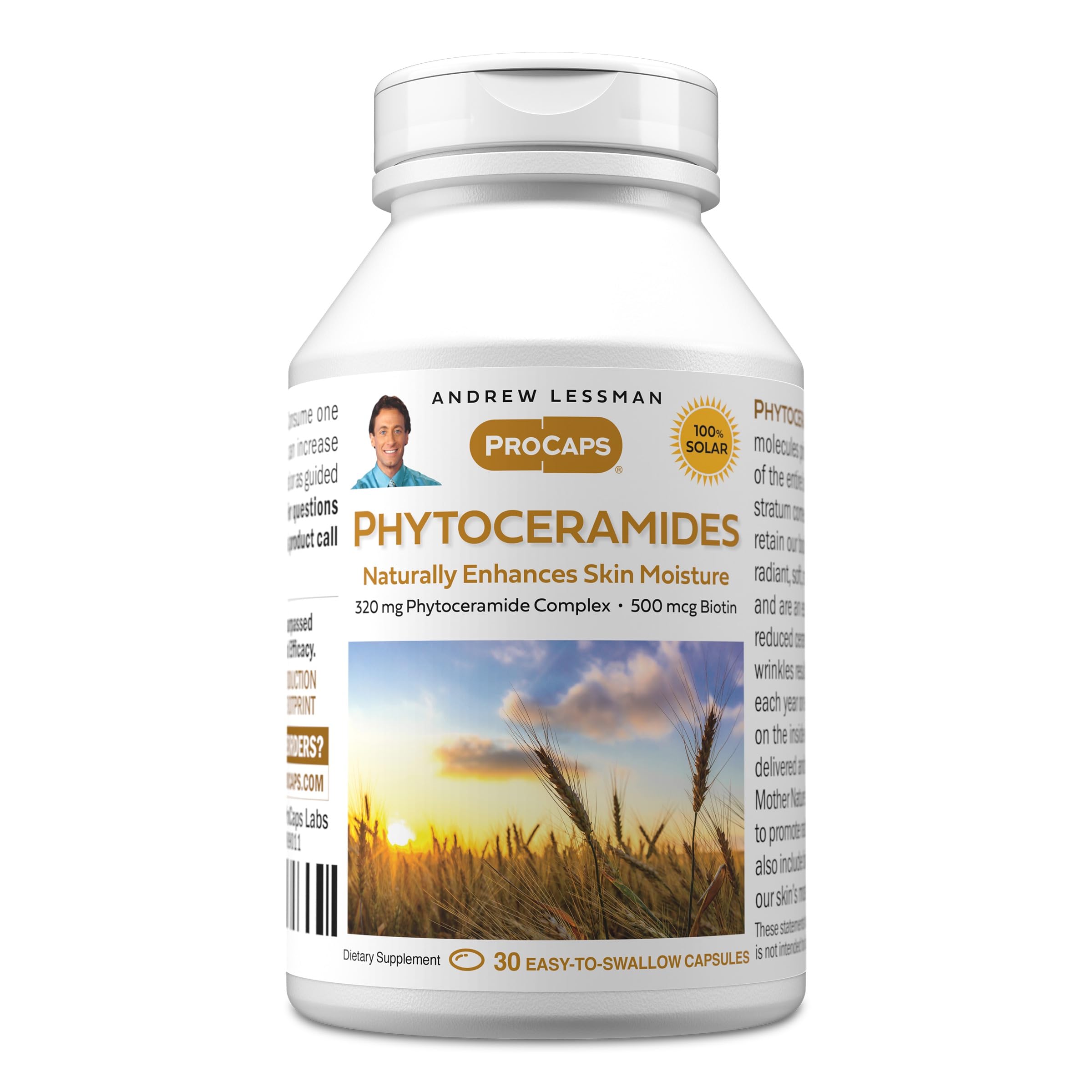 Andrew Lessman Phytoceramides con Biotina: botella visible para hidratación de la piel