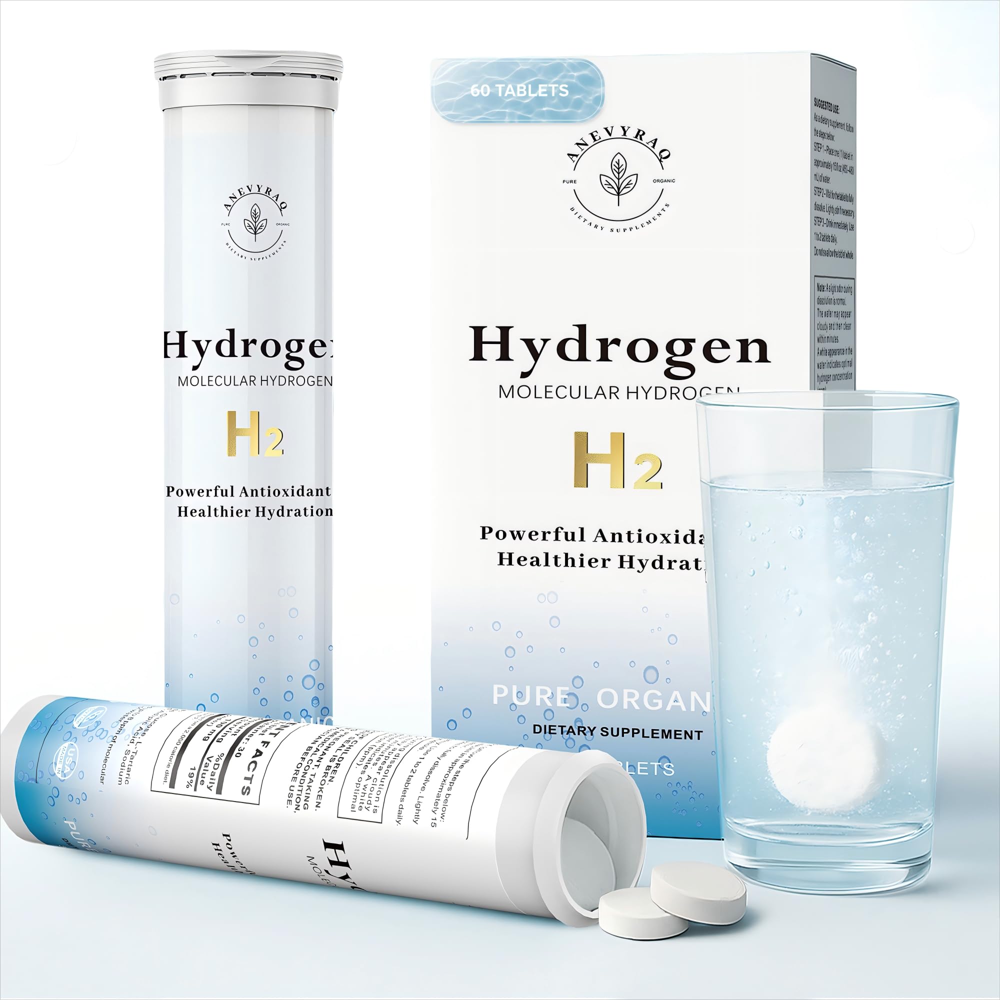 ANEVYRAQ tableta de hidrógeno disolviéndose rápido para agua fresca.