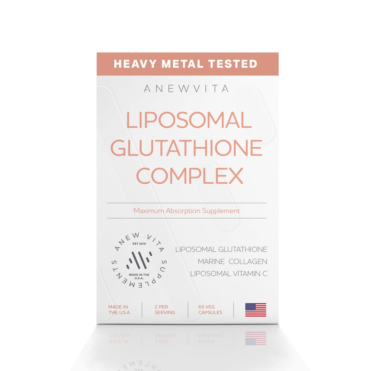 Anew Vita glutatón liposomal en frasco, enfoque en cuidado diario de la piel.