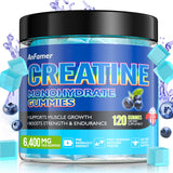AnFamer Creatina Monohidrato Gominolas, embalaje azul, ideal para entrenamientos en cualquier lugar.