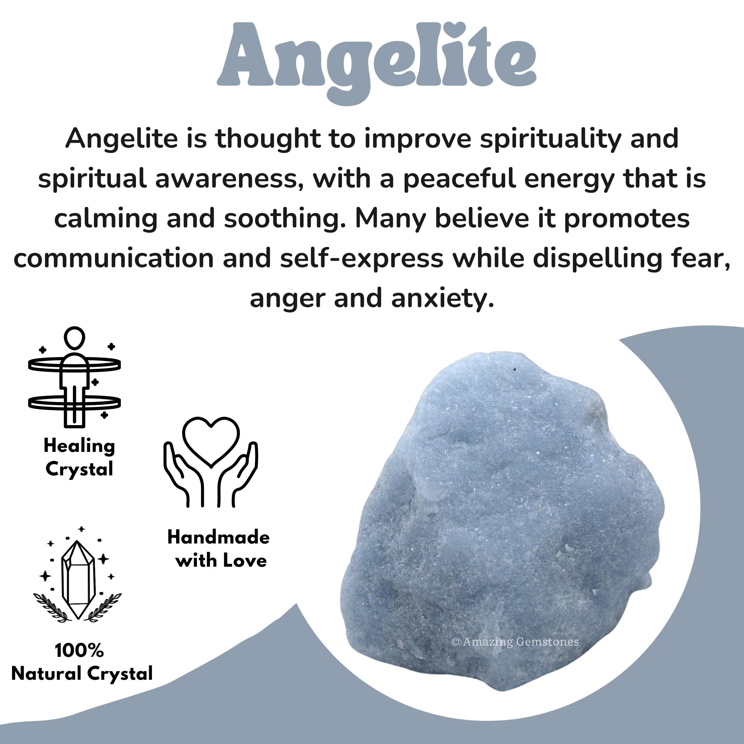 Angelite crudo de Amazing Gemstone, certificado y bolsita de terciopelo para regalo.