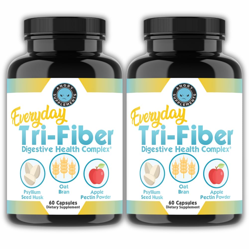 Angry Supplements Tri-Fiber: botella de cápsulas para uso diario y comodidad digestiva
