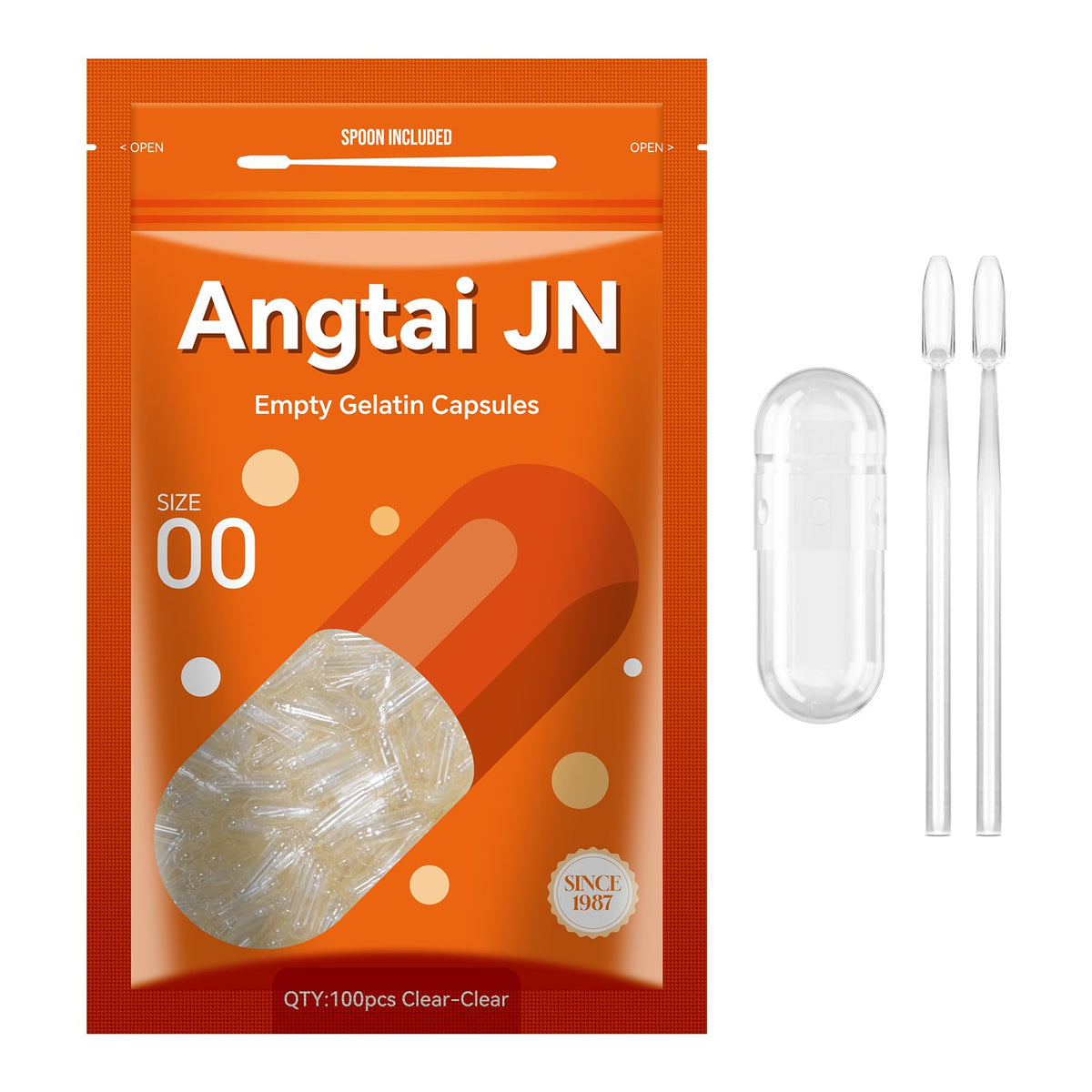 Angtai JN cápsulas gelatina tamaño 00 claras, listas para rellenar con hierbas.