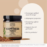 Taza con Happiness Tonic, aroma terroso y mezcla sin cafeína para despertar naturalmente.