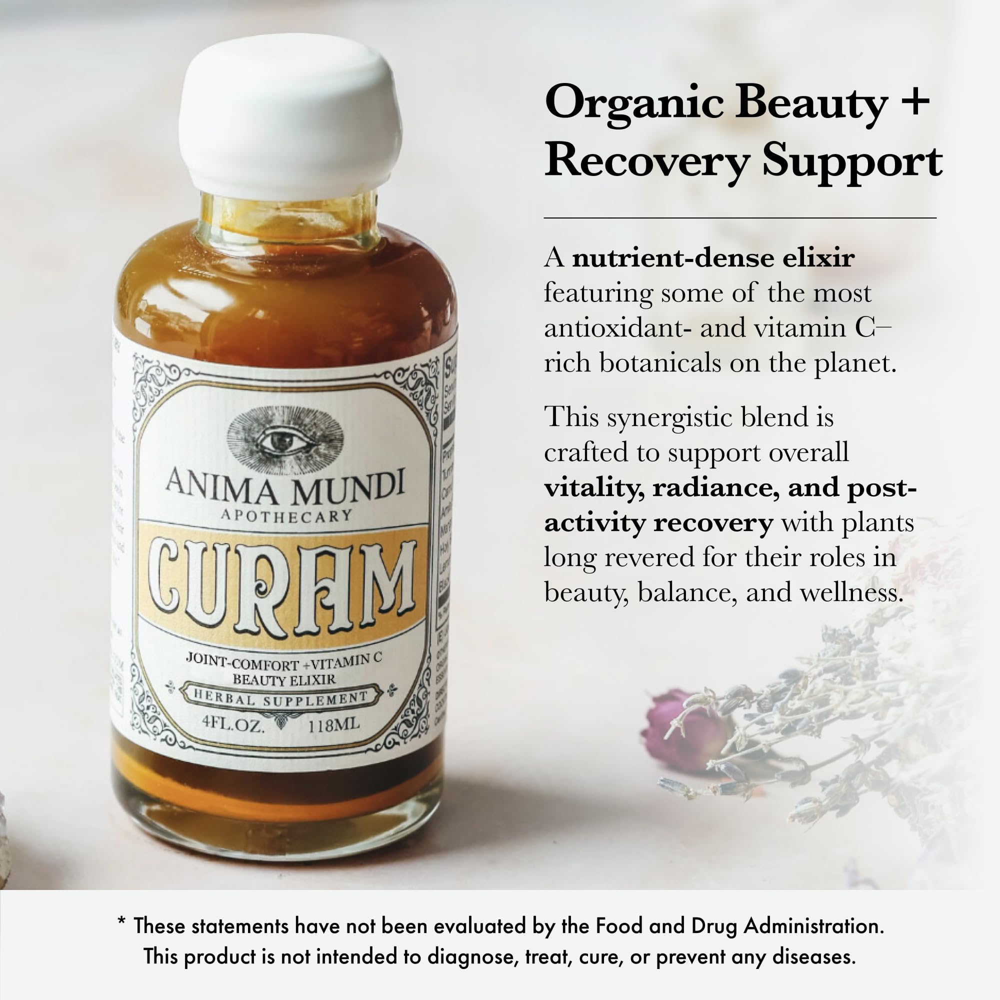anima-mundi-curam-elixir-belleza-ingredientes-naturales muestra botánicos orgánicos para bienestar.