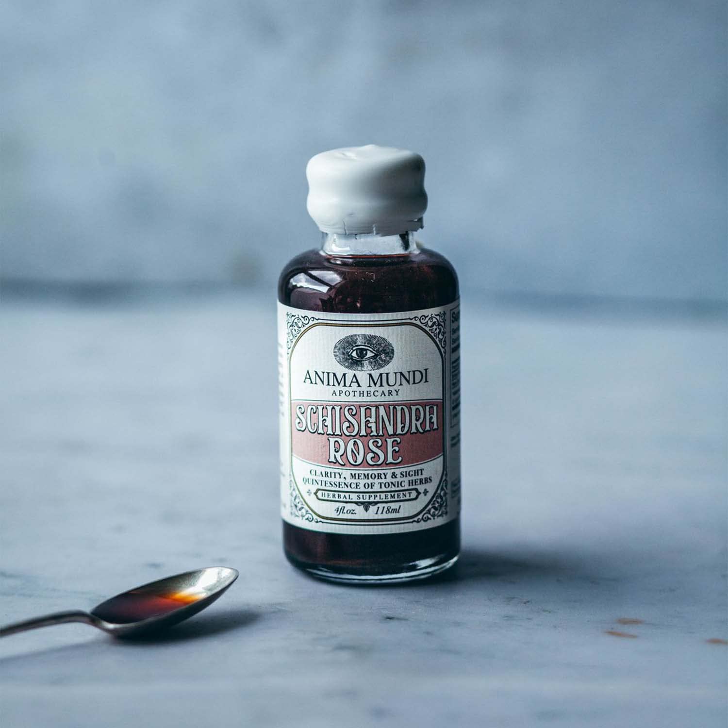 Anima Mundi Schisandra Rosa Elixir, etiqueta artesanal, presentación elegante y natural