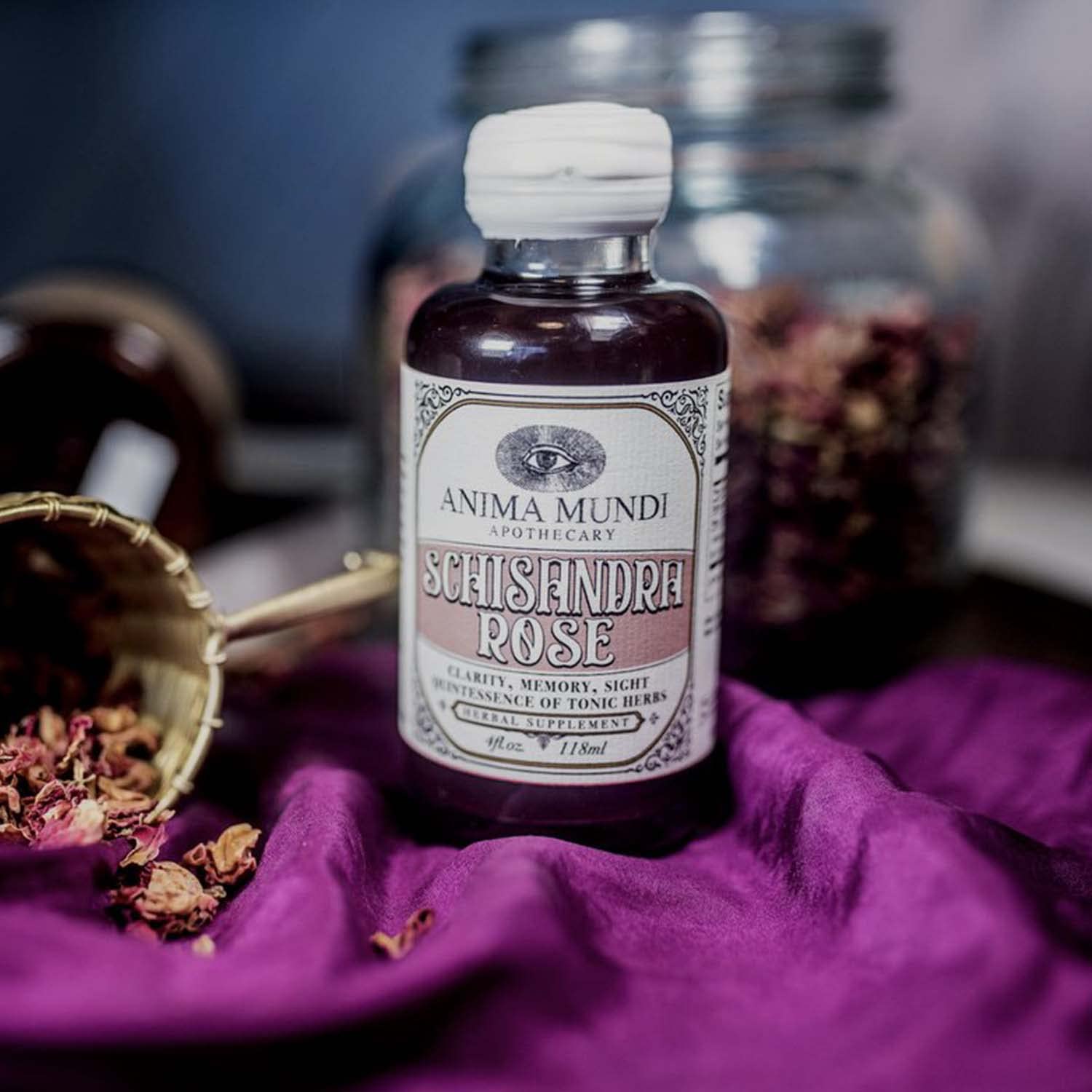 Anima Mundi Schisandra Rosa Elixir, pétalos de rosa y bayas, aroma floral calmante para rituales
