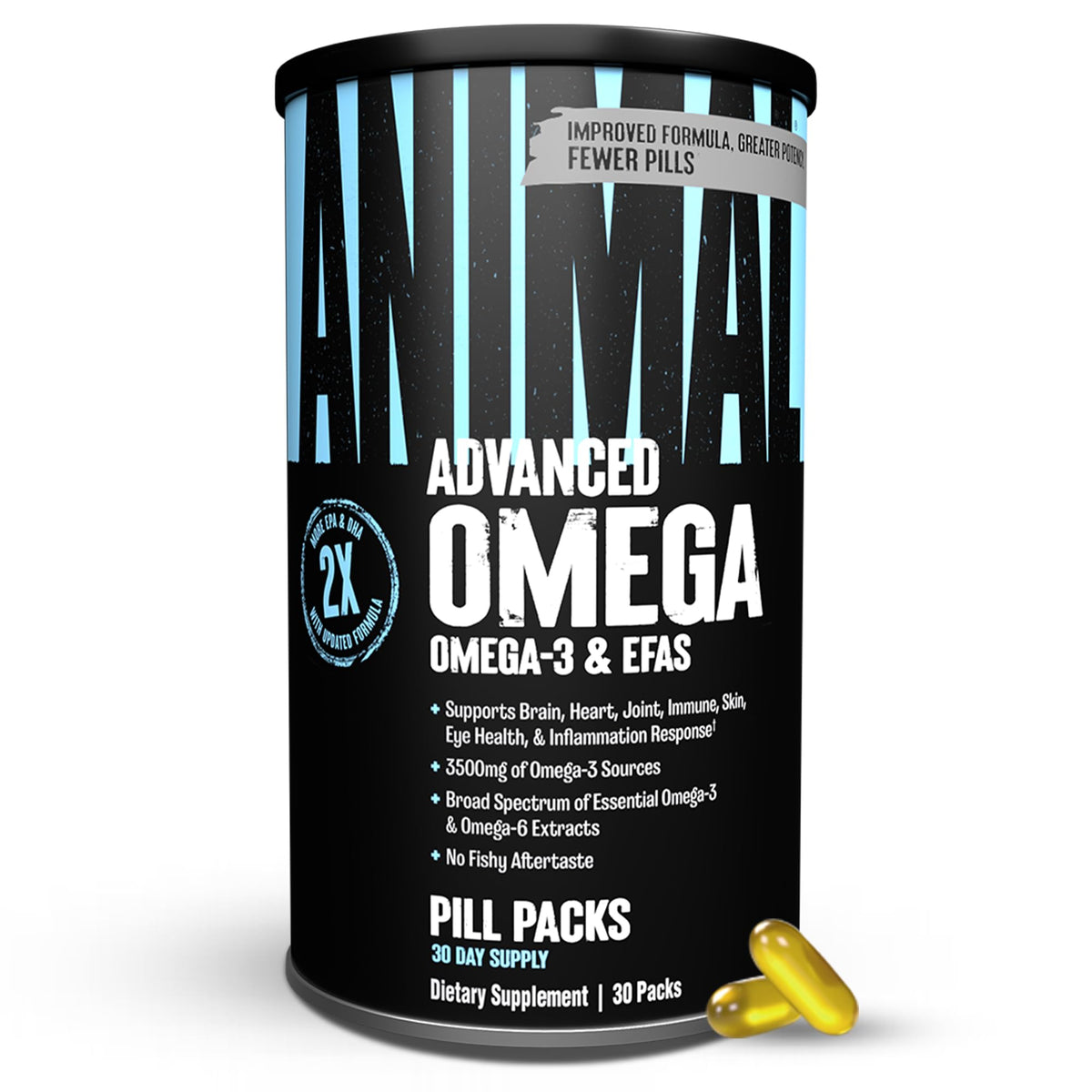 Animal Advanced Omega: cápsulas entéricas para consumo diario sin regusto a pescado.