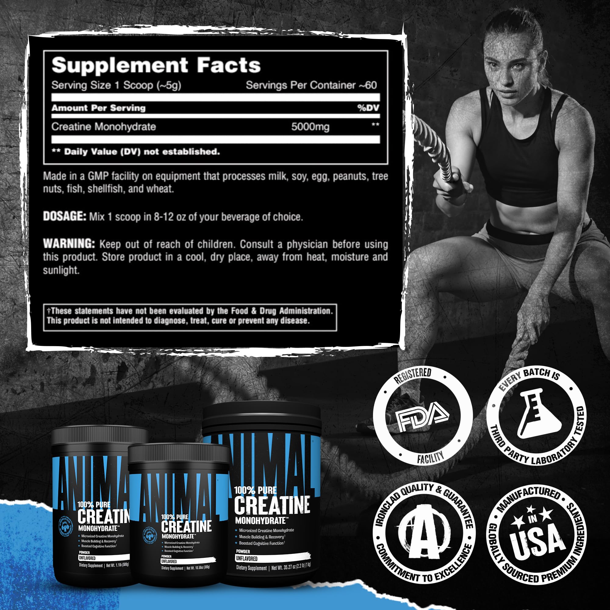 Animal Creatine Monohidrato: mejora la concentración durante el entrenamiento.