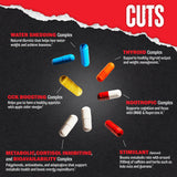 Animal Cuts, ingredientes clave, tirosina y cafeína para enfoque y energía.