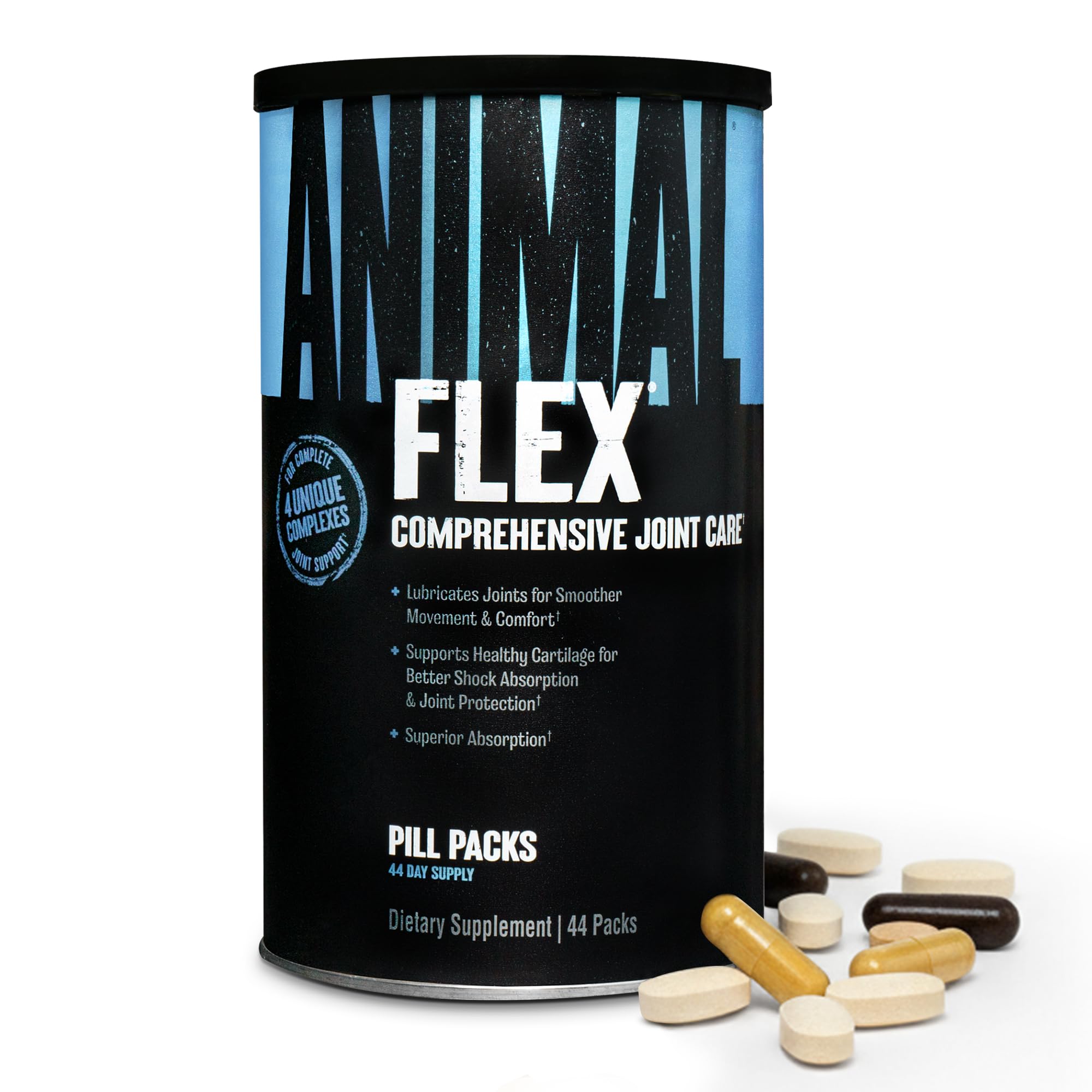 Animal Flex: caja de 44 paquetes, soporte articular para movilidad diaria.