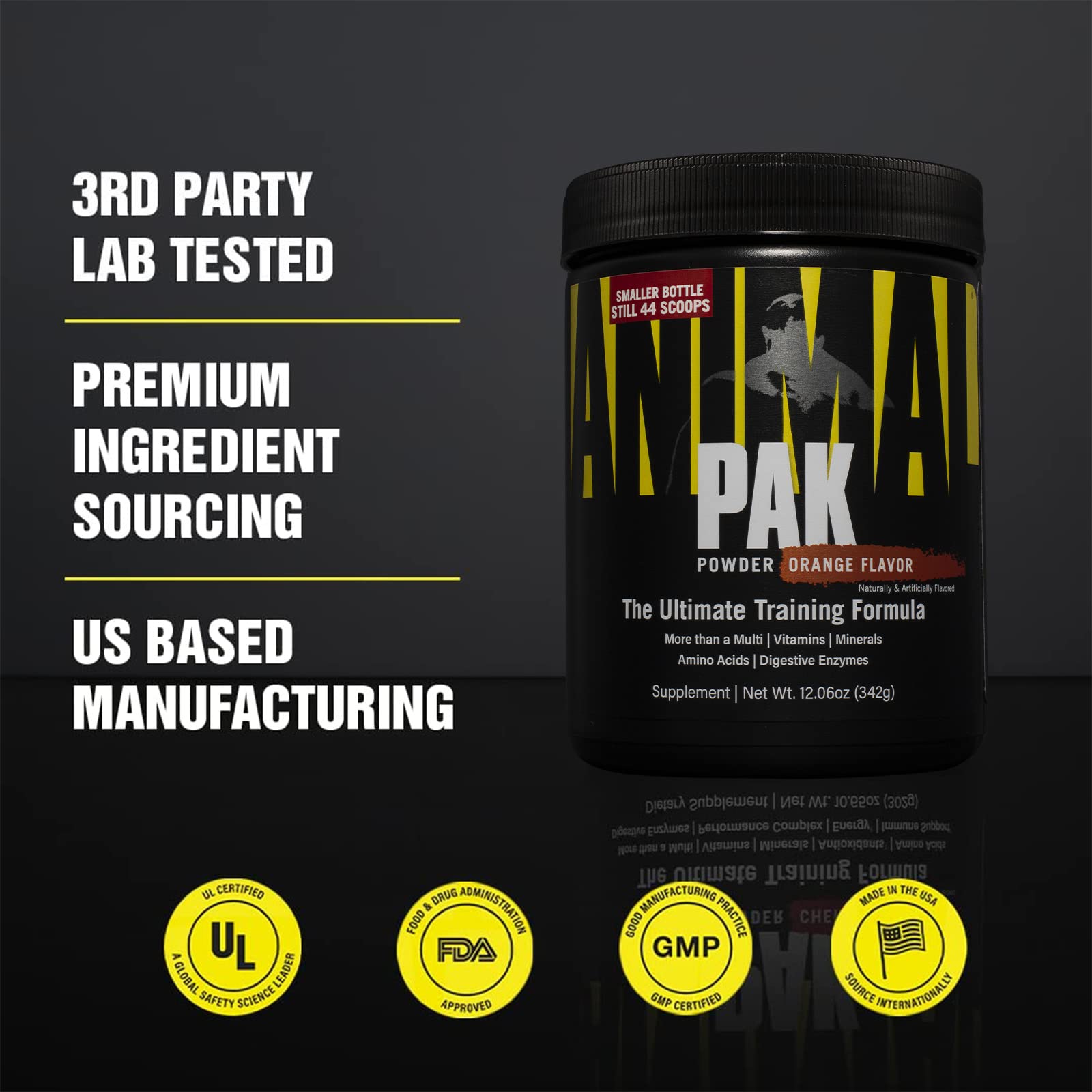 Animal Pak atleta entrenando con suplemento para rendimiento.